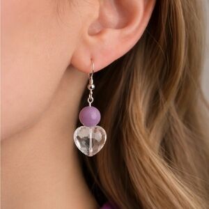 Kunzite and Crystal Clear Glass Heart Earrings